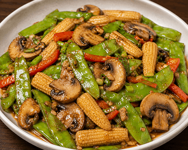Mushrooms & Snow Peas & Baby Corn